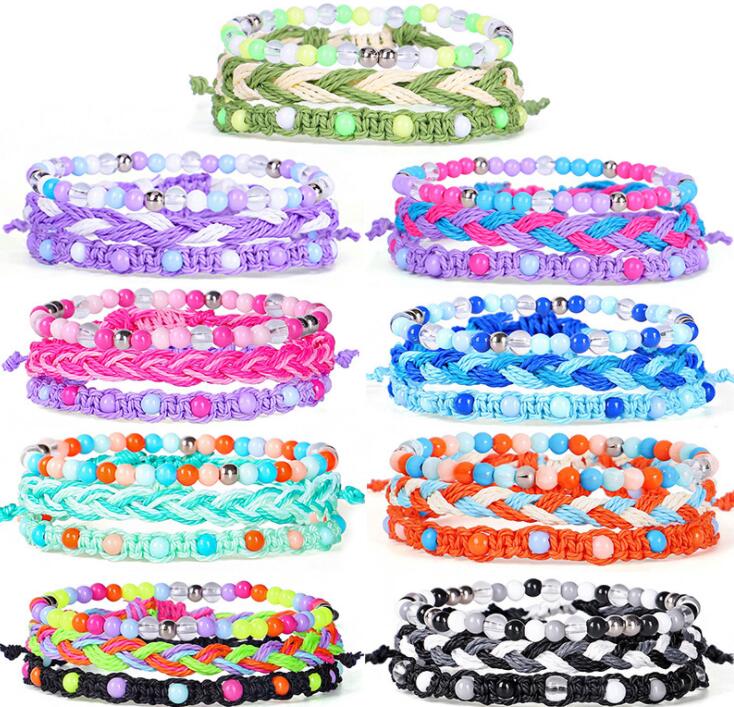 Women's new suit bracelet 3-piece hand-woven wax thread color beaded bohemian bracelet GC449