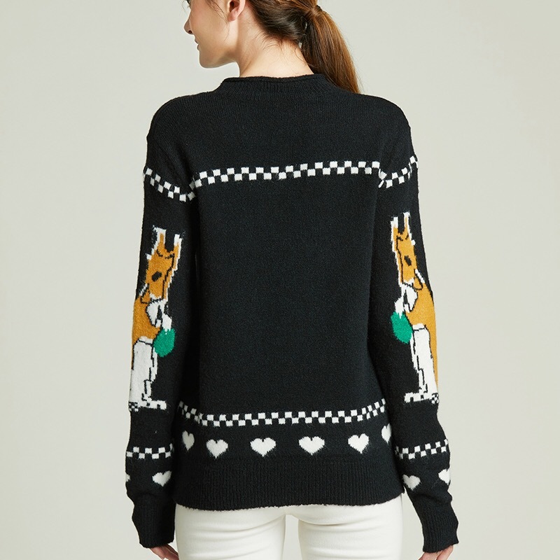 Pullover Sweater Women Cartoon Print Striped Loose Knitted Pull Femme Jumper Crop Mujer suéteres Autumn 210421