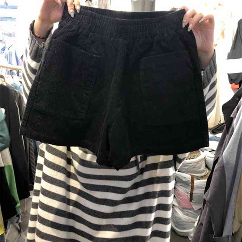 Nomikuma Korean Corduroy Wide Leg Shorts Causal Stretch High Waist Bottoms Spring New Double Pockets Women Short 6E085 210427