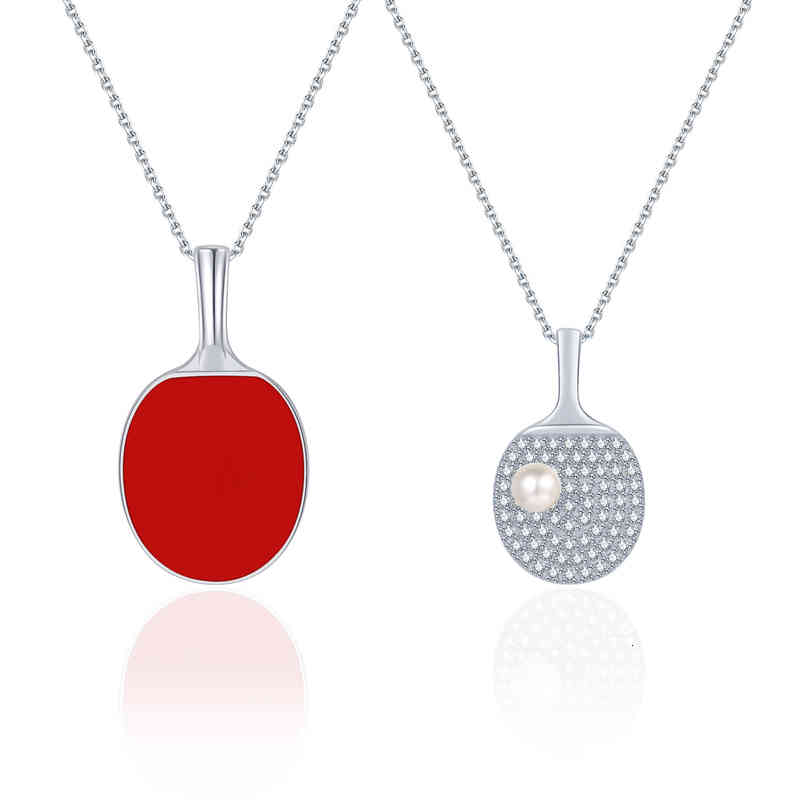 Chen Meng's Same Racket Pearl Necklace Female Minority Design Sense Sports Pendant Sterling Silver Jewelry Gift