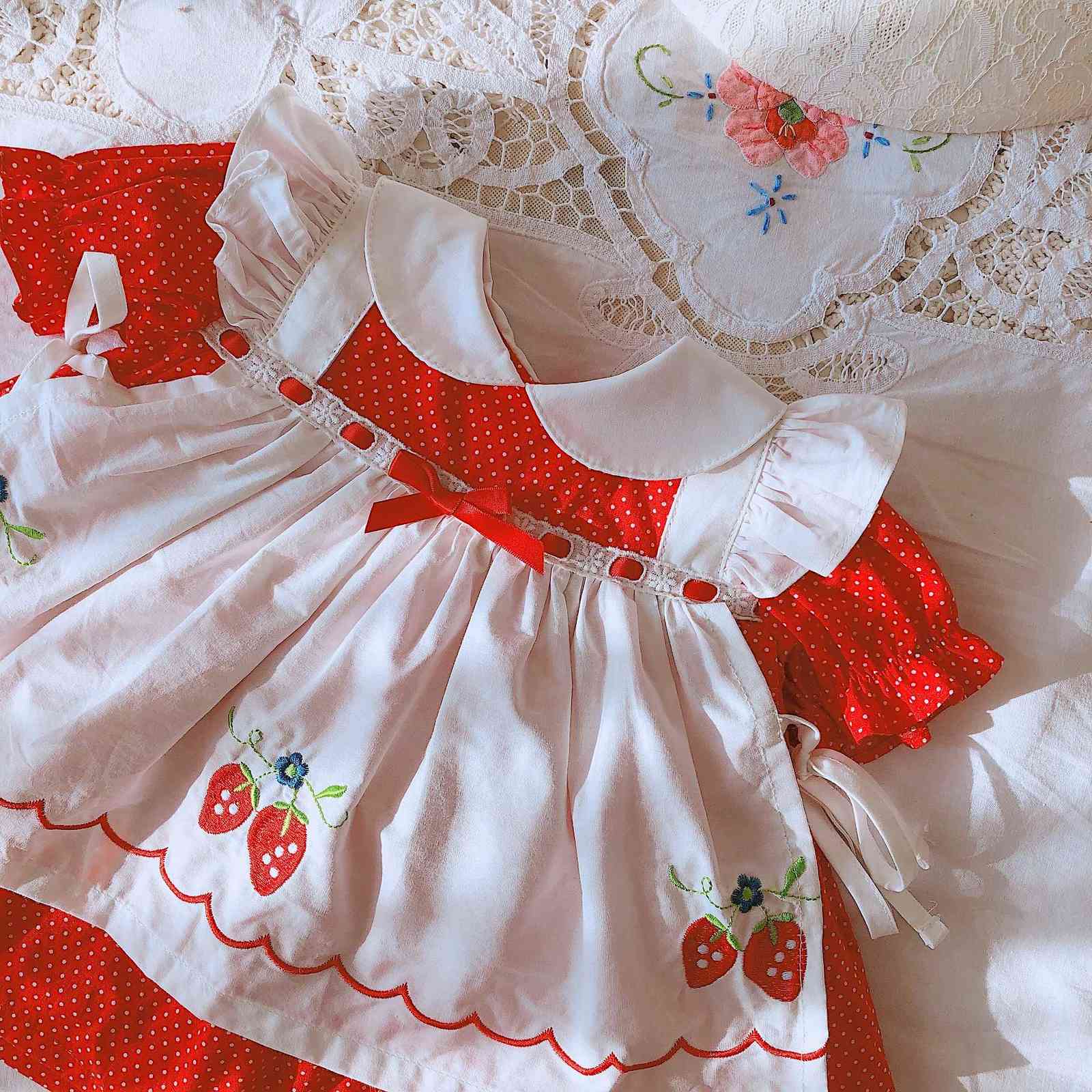 Baby Girls Summer Vintage Red Strawberry Princess Dress Casual Dress for Baby Girls 100% Cotton Q0716