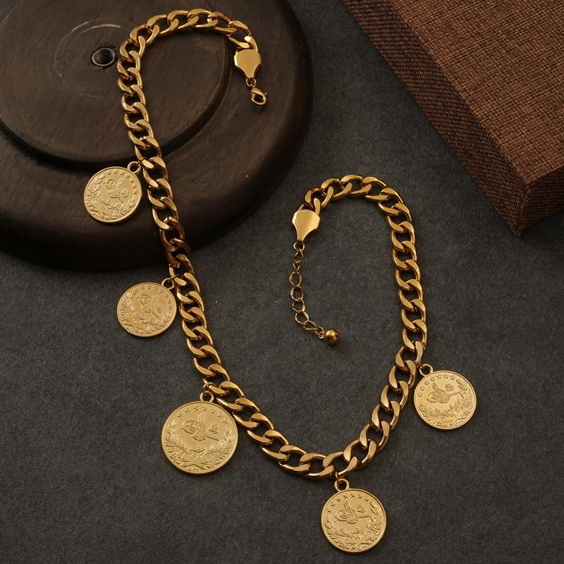 Earrings & Necklace Unisex Turkish Jewelry Bracelet Chain Gold Plated Coin Bangles For Women Ethnic Wedding Bridal Hand, As pic
Earrings & Necklace Unisex Turkish Jewelry Bracelet Chain Gold Plated Coin Bangles For Women Ethnic Wedding Bridal Hand, As pic