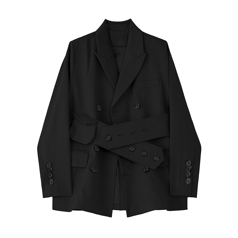 Casual Black Spring Blazer For Women Notched Long Sleeve Sashes Korean Blazers Female Fashion Clothing Style 210524
