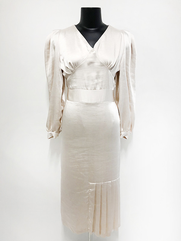 Minimalist Slim Waist Lace Up Wrap Hip Black Puff Sleeve V-neck Pleated Silk Dress Office Lady Temperament Solid Vestido Gentle 210506