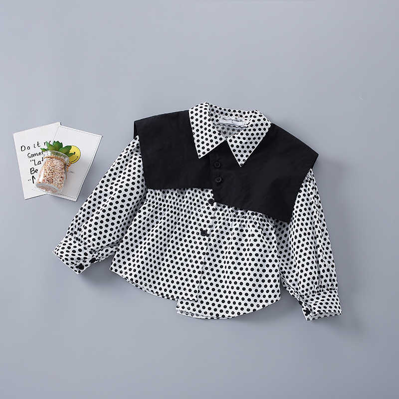 2-7 Years High Quality Spring Girl Clothing Set Fashion Casual Dot Shirt + short Jeans Kid Children Girls 210615