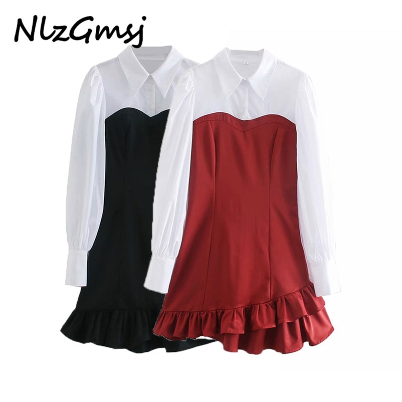 Dres Patchwork Ruffle Mini dress Turn-down Collar Short sleeve slim waist chic party mujer 210628, As picture
Dres Patchwork Ruffle Mini dress Turn-down Collar Short sleeve slim waist chic party mujer 210628, As picture