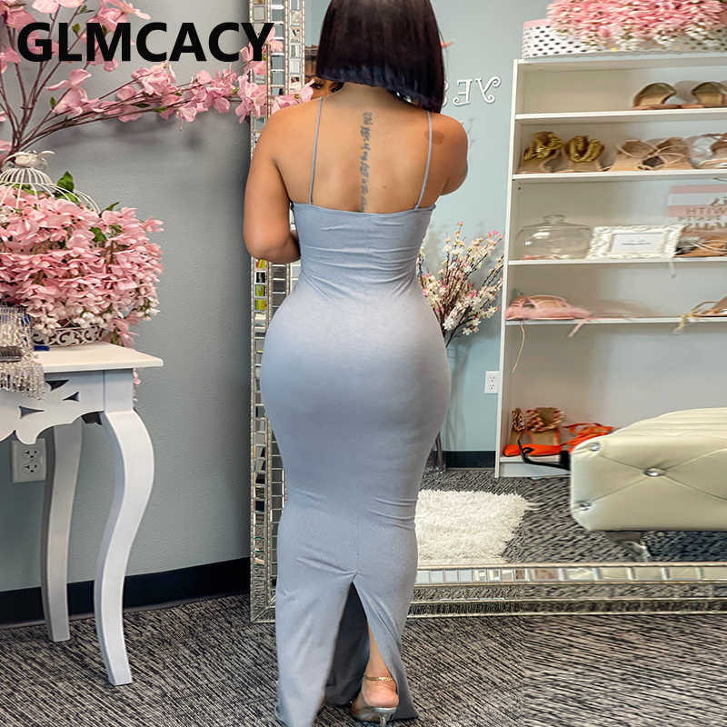Solid Spaghetti Strap Bodycon Maxi Dress Casual Party Club Long Dresses 210702
