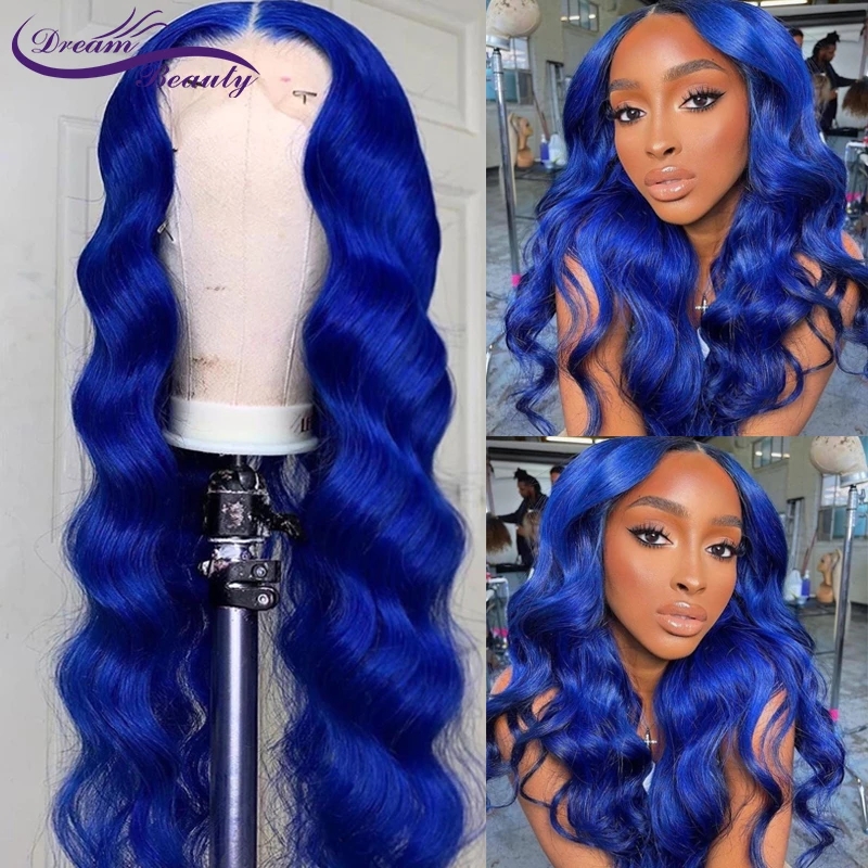 Blue Lace Front Wigs Long Deep Water Wave Burgundy Red /Orange Colored Synthetic Wig Soft Hair Glueless Cosplay