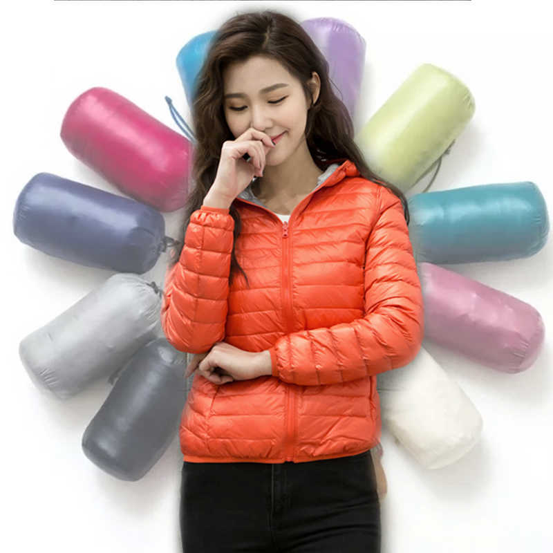 Bang Down Coat Women Ultra Light Down Jacket Feather Jacket Women With Carry Bag Travel Double Side Reversible Jackets Plus 210819