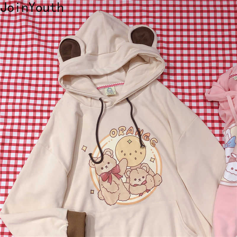 Joinyouth Hoodie Cartoon Print Hooded Pink Coat Tops Fashion Fall Clothes Loose Japanese Sweet Cute Sweatshirt 210910