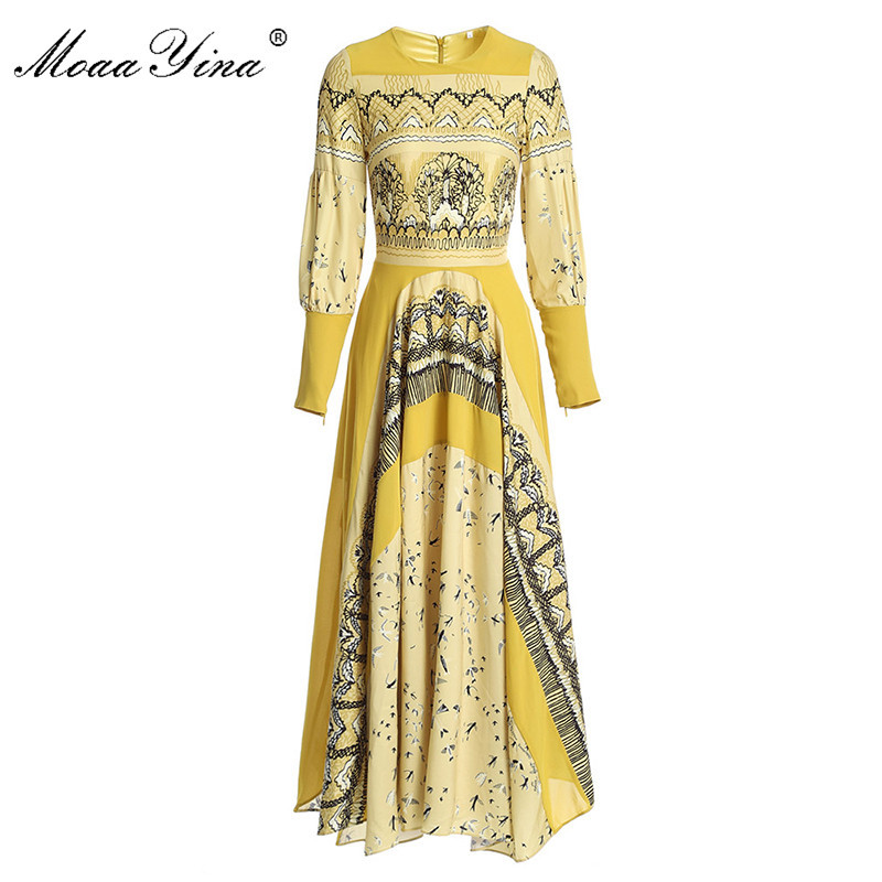 Fashion Designer dress Spring Autumn Women's Dress Lantern sleeve Vintage Print Vacation Dresses 210524, Yellow
Fashion Designer dress Spring Autumn Women's Dress Lantern sleeve Vintage Print Vacation Dresses 210524, Yellow