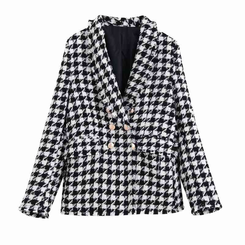 Fashion Houndstooth Women Jackets Autumn Casual Button-fly Ladies Coats Loose Female Jacket Pockets Girls Chic Coat 210430
