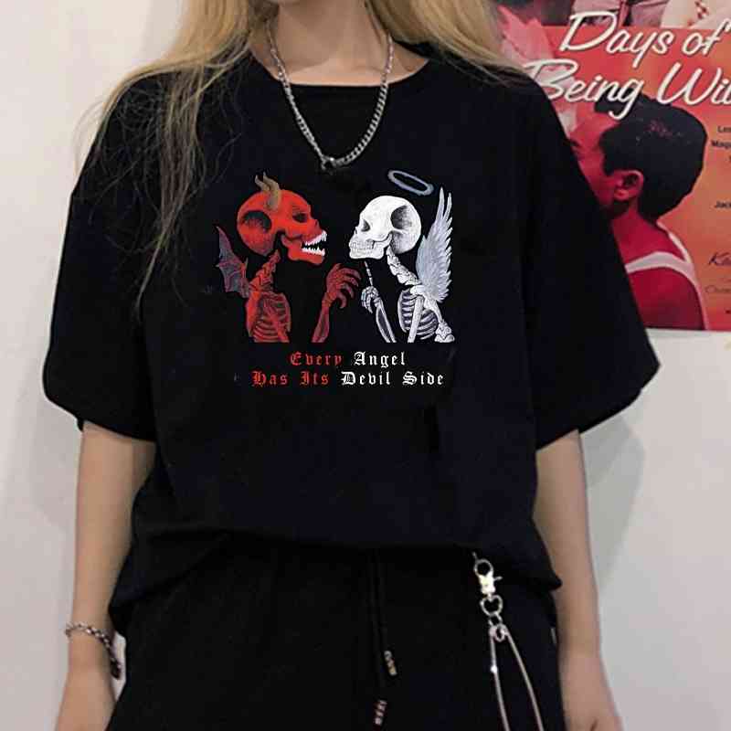 kuakuayu HJN Women Dead Inside T-Shirt Hipster Grunge Style Black Tee Gothic Clothing 210406