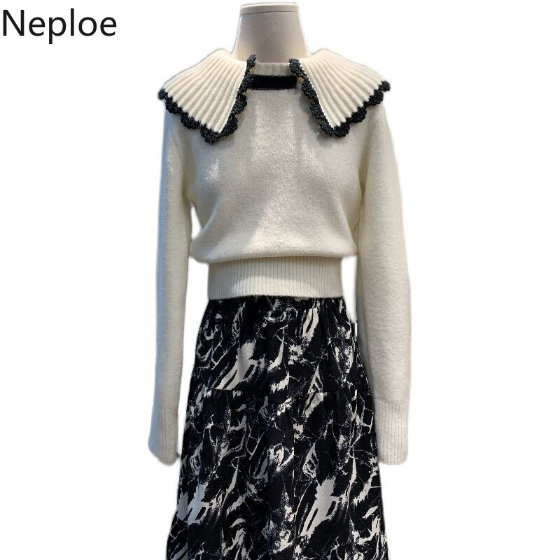 Neploe Thicked Warm Sweater Women Sueter Mujer Peter Pan Collar Knit Cropped Pullovers Winter Clothes Chic Knitwear Jumper Coat 210422
