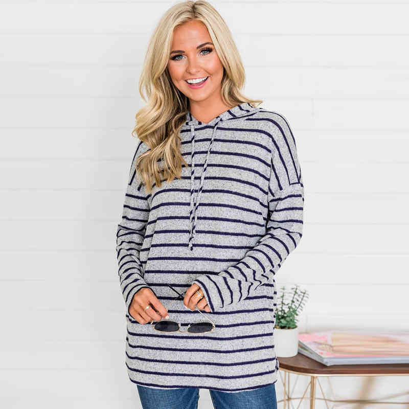 Striped Sweatshirts Autumn Women Hoodies Fashion Long Sleeve Hooded Sweatshirt Jumper Ladies Casual Tops Loose Pullovers 210414