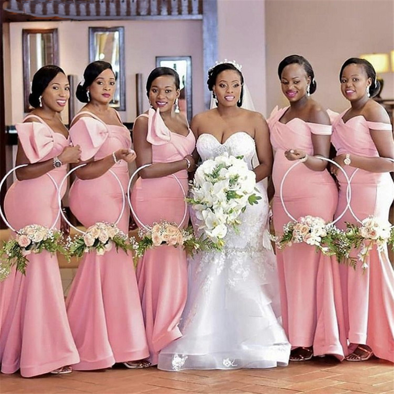 Pink Bridesmaid Dresses Sexy Pink Sleeveless Mermaid Satin Pleated Bridesmaid Dresses With Zipper Wedding Party Bridemaid Gowns