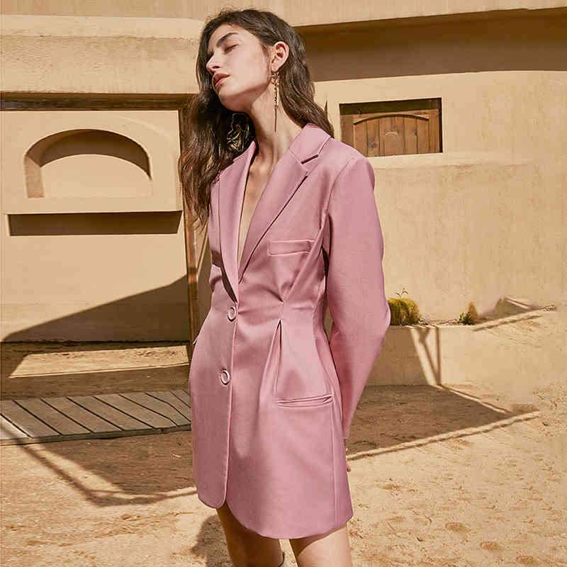 Tunic Blazer Dress For Women Notched Long Sleeve High Waist Solid Minimalist Dresses Female Fashion Clothing 210520