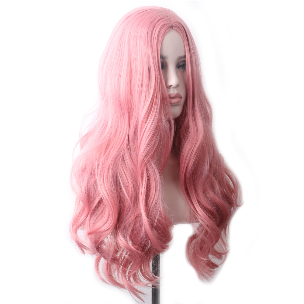 Synthetic Hair Wavy Long Pink Wig Colored Cosplay Wigs For Women Red Brown Blue Black Purple Green Burgundy Grey