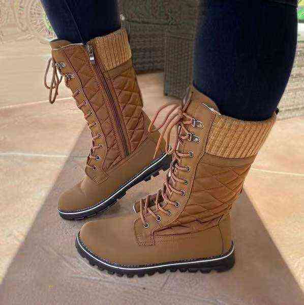 Women White Mid Calf 2021 Ladies Winter Boot Square Heel Black Platform Combat Boots Fur Plush Designer Punk Botas Mujer H1115