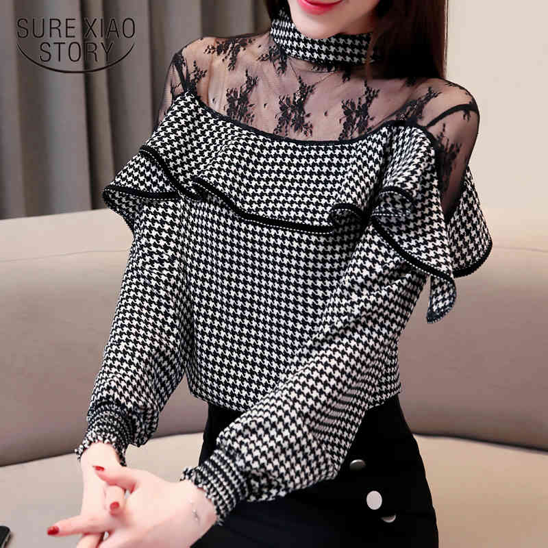 Blusas Mujer De Moda Women Long Sleeve Chiffon Blouse Womens and Blouses Dot Ruffles Stand Collar Ladies Tops 2460 50 210417