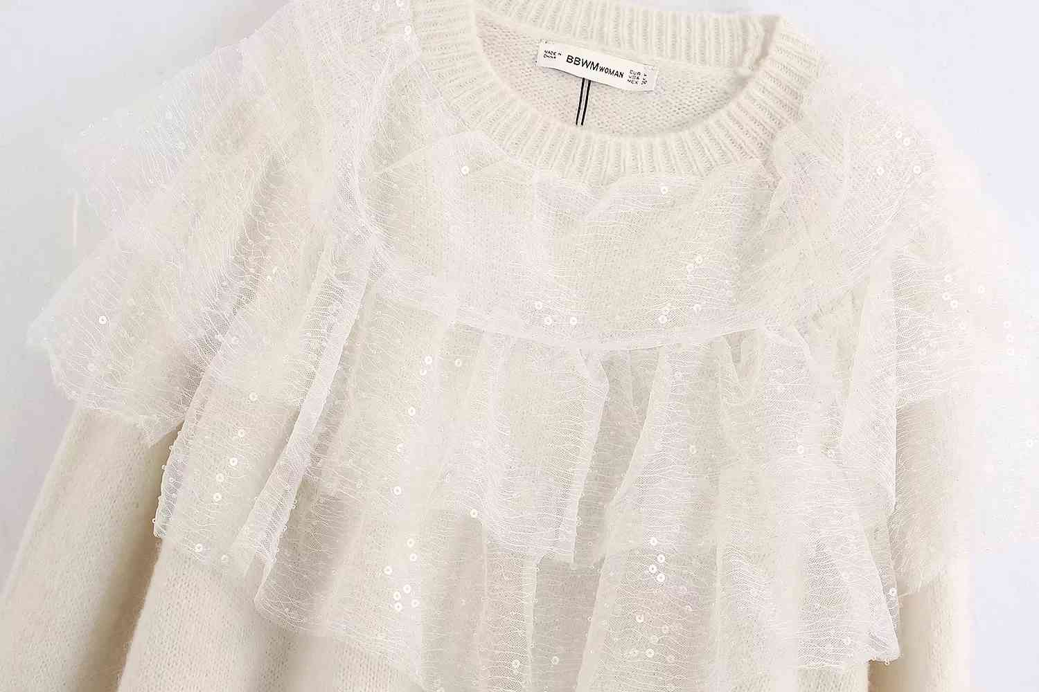 Vintage white ruffle sweater women long sleeve knitted female winter clothes 210521