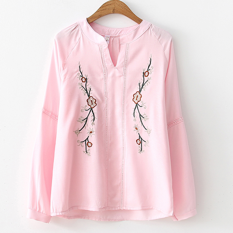 blusas mujer de moda Fashion Long Sleeve V-neck Casual Embroidery Floral Women Clothing Blouses and Shirt 5144 50 210427