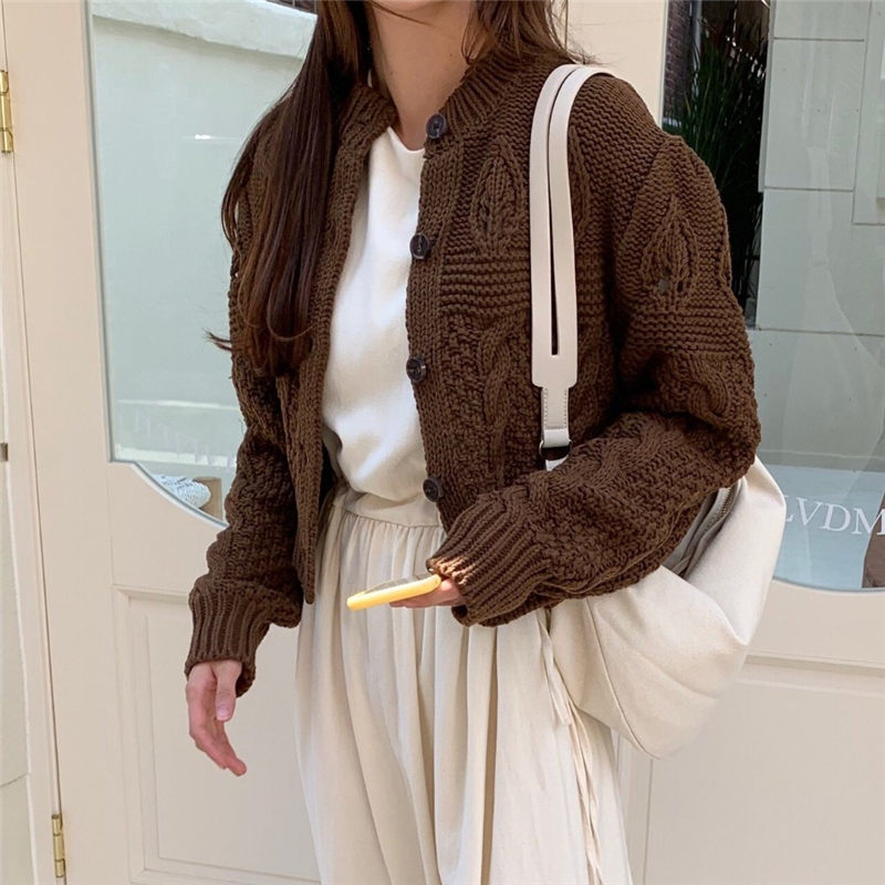 Students Stylish Thicken Casual Twisted Autumn Cardigans All-Match Full-Sleeved Brief Women Basic Short Sweaters 210421