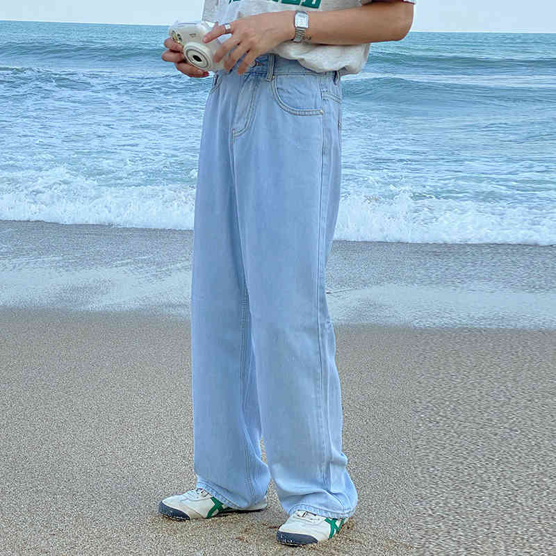 IEFB Summer Light Blue Jeans Men's High Waist Lightweight Wide Leg Denim Long Pants Causal Fashion Clothing 9Y7420 210524