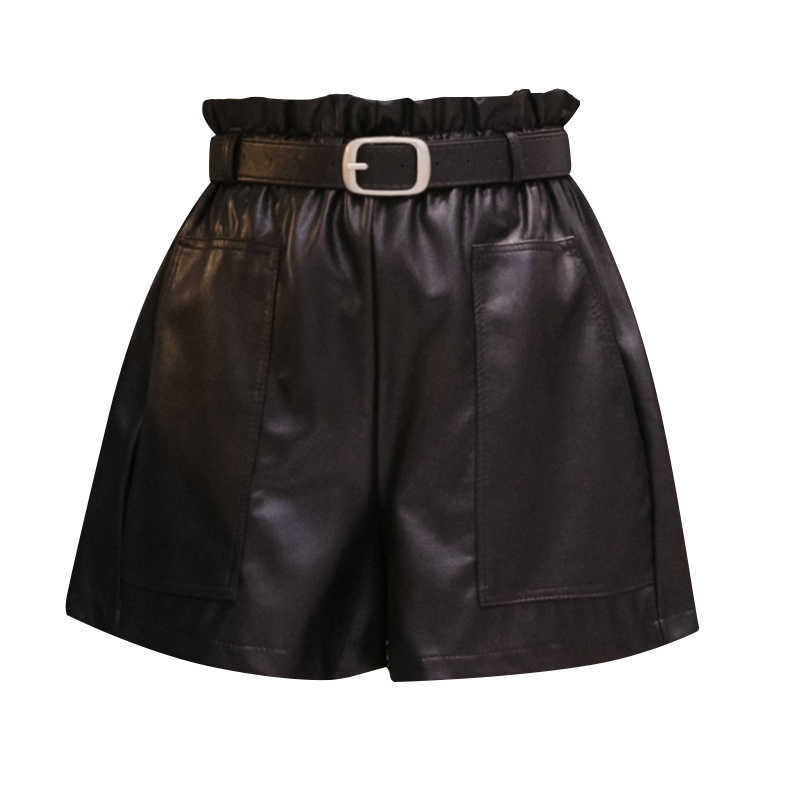 Fashion High Waist Shorts Girls A-line Elegant Leather Bottoms Wide-legged Autumn Winter Women 6312 50 210714