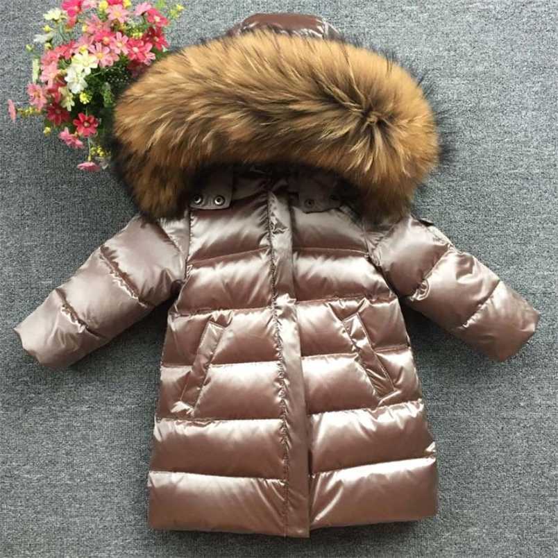 Children Girl boy Winter real fur thickened down jackets 90 Long Coat jacket overcoat 1-12Y baby kids clothing -30 outwear 211203