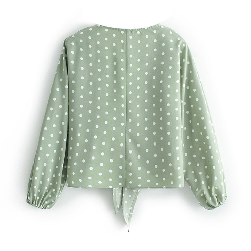 Women Polka Dot Blouse Batwing Long Sleeve Loose Shirt Female V Neck Bow Tie Chic Beach Short Tops Lady Summer Blusas 210508