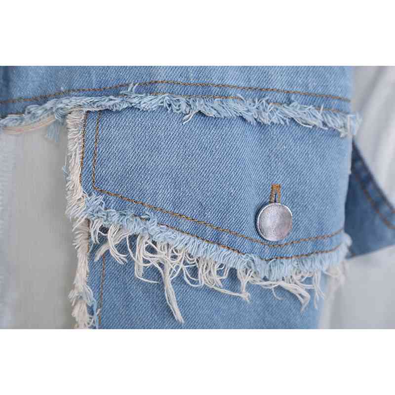 [EAM] Women Denim Burr Big Size Perspective Blouse Lapel Short Sleeve Loose Fit Shirt Fashion Spring Summer 1DD6099 210512