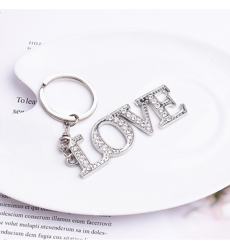 Metal creative English letter love inlaid diamond Keychain cross key accessories small gift