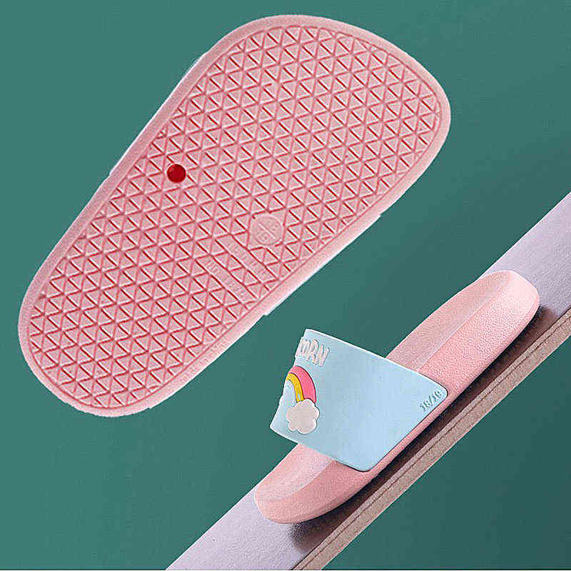 Parent-child slippers cartoon rainbow unicorn slippers baby boy girl children summer beach sandals kids indoor Home Shoes 211119