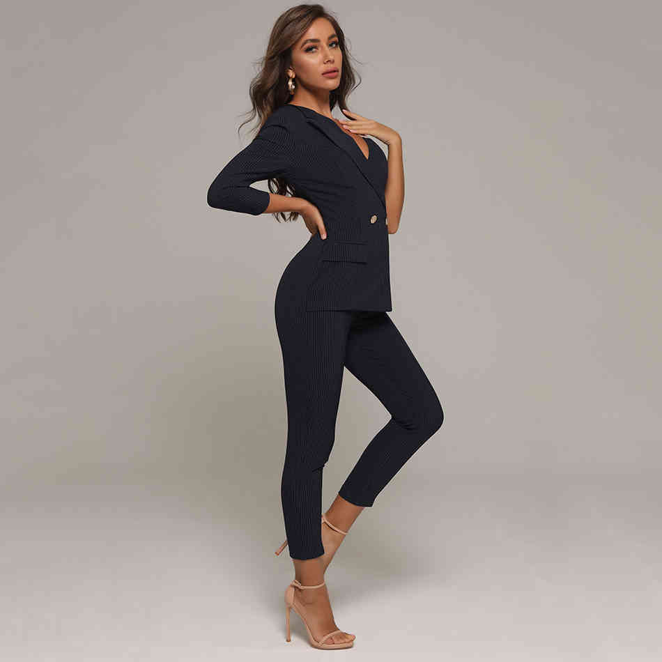 Free Office OL Women's Striped Jumpsuit Sexy V-neck One Shoulder Sleeve Celebrity Club Party 210524
