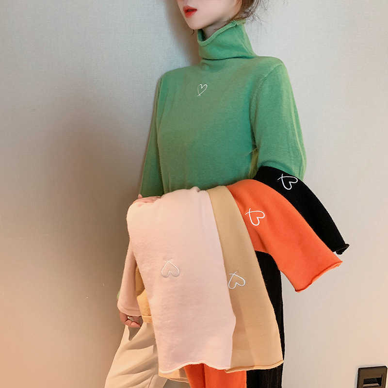 H.SA Winter Sweater Women Basic Soft Pullover and Jumpers Turtleneck Knitwear Slim Elastic Pull Femme Embroidery Sweet Pull 210716