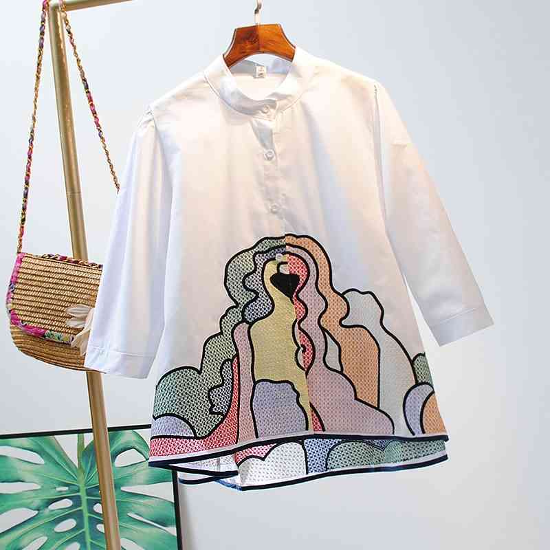 VANOVICH Three Quarter Sleeve Summer Women Shirts Embroidery Pluz Size Wild Casual Cardigan Clothing 210615, White
VANOVICH Three Quarter Sleeve Summer Women Shirts Embroidery Pluz Size Wild Casual Cardigan Clothing 210615, White