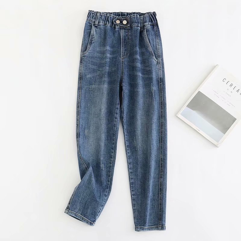 jeans m6785 - korean women's 2021 spring and autumn elastic waist two button show thin harem pants, Blue
jeans m6785 - korean women's 2021 spring and autumn elastic waist two button show thin harem pants, Blue