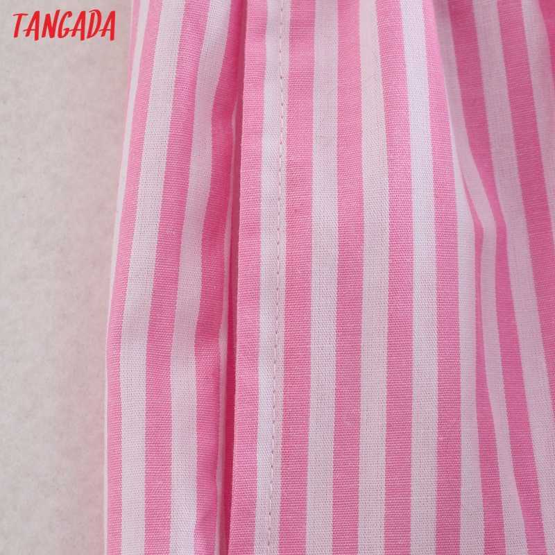 Tangada Women Vintage Pink Striped Shorts Strethy Waist Pockets Female Retro Casual Pantalones QJ157 210724