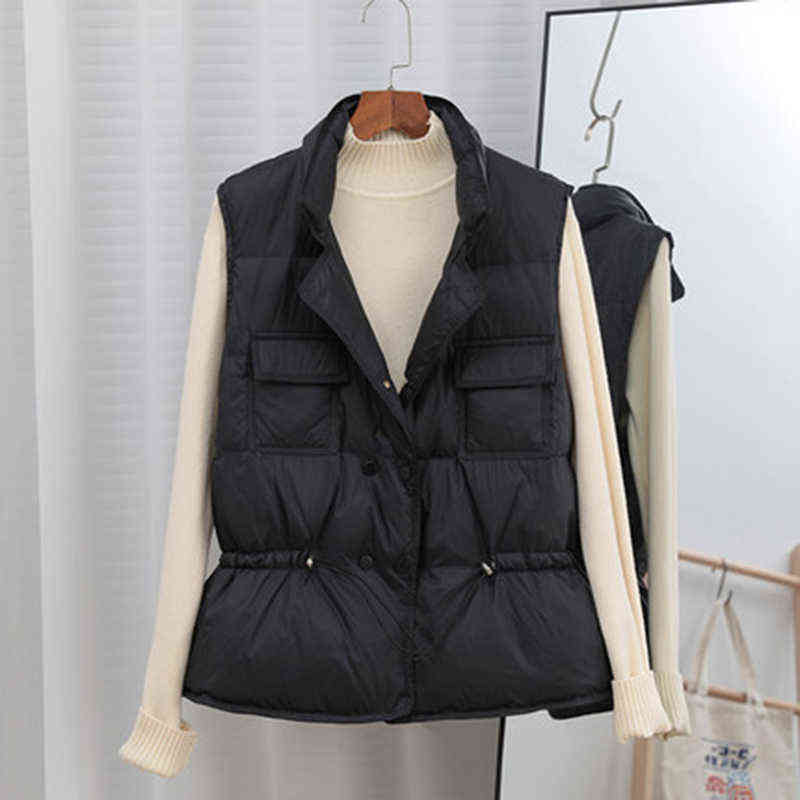 Winter Down Vest Women Short Sleeveless Jacket Lightweight BodyWarmer Waistcoat Female White Gilets Windbreaker Coat 211120