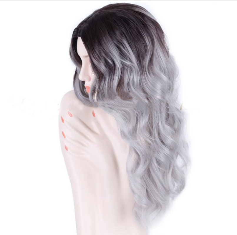 New Fashion Gray Ombre Long Synthetic Wave Women's Hair wig