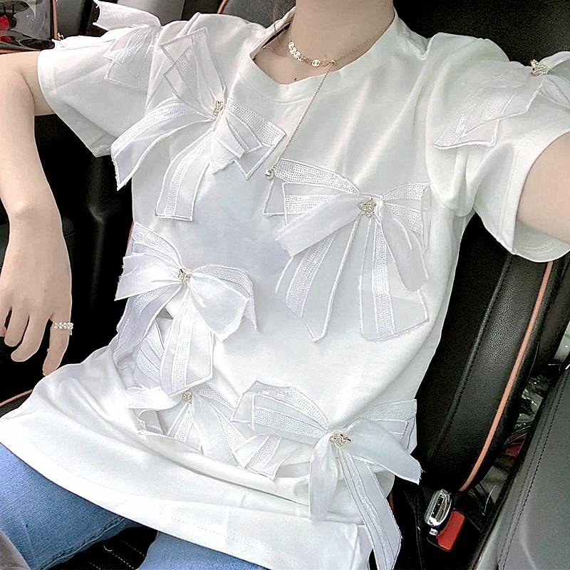 Women's T-Shirt Women Summer Style Big Embroidery Bows Appliques Beaded White Black T Shirts Tops Casual Loose Cotton Party T-Shirts SY083
Women's T-Shirt Women Summer Style Big Embroidery Bows Appliques Beaded White Black T Shirts Tops Casual Loose Cotton Party T-Shirts SY083