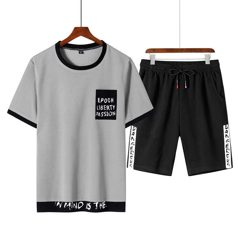 Men's Sets Spring Summer 2 Piece Fashion Set Outfit Hip Hop Streetwear Male T-shirt + Pants Casual Short Tracksuit Plus Size 8XL 210603