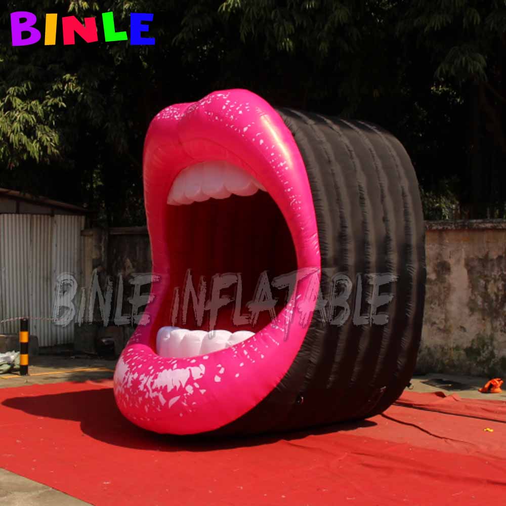 Stage background props red giant inflatable lip aerated opening mouth for single party decororation