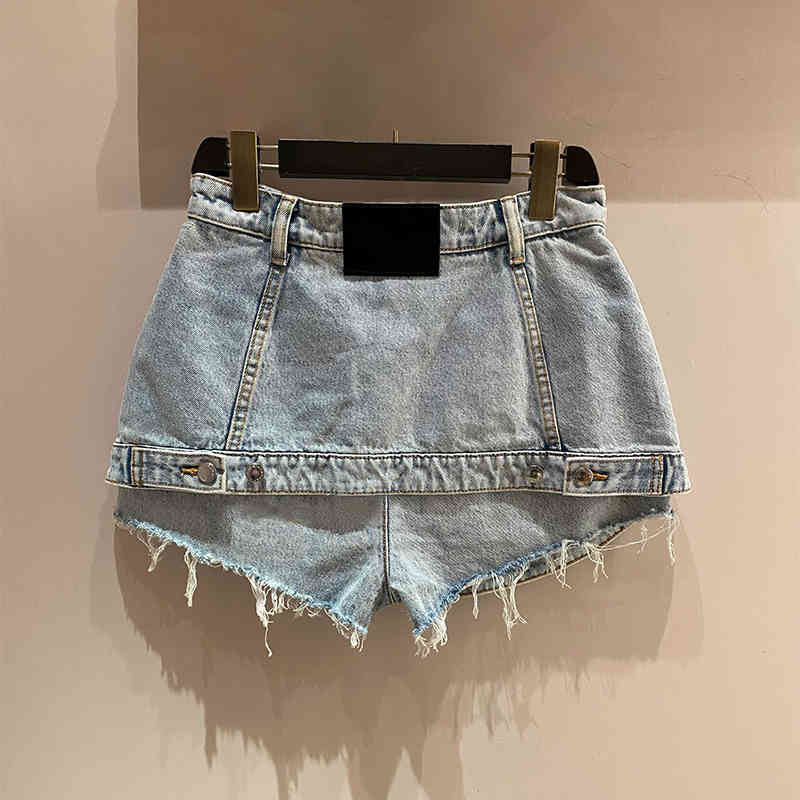 VGH Patchwork Button Blue Denim Short For Women High Waist Casual Mini Skirt Shorts Female Fashion New Clothing Stylish 210421