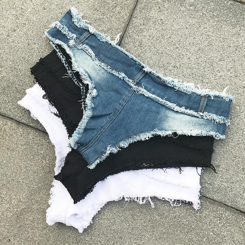 Micro Bikini Mini Short Sexy Club Beach Denim Shorts White 2021 Summer Low Waist Thong Jeans For Women Hollow Out Women's