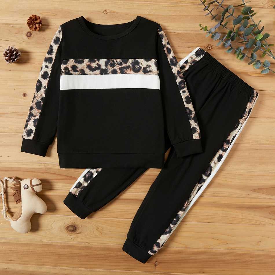 Arrival Speing and Autumn 2-piece Baby Toddler Leopard Stripe Pullover Pants Set Children Clothing 210528