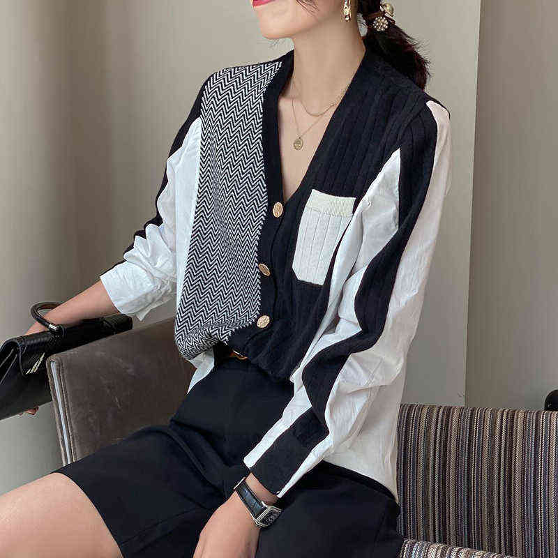 Zoki Patchwork Women Cardigans Sweater Fashion Irregular Autumn Knitted Buttons Chic Korean Loose Winter Female Long Sleeve Tops 211117