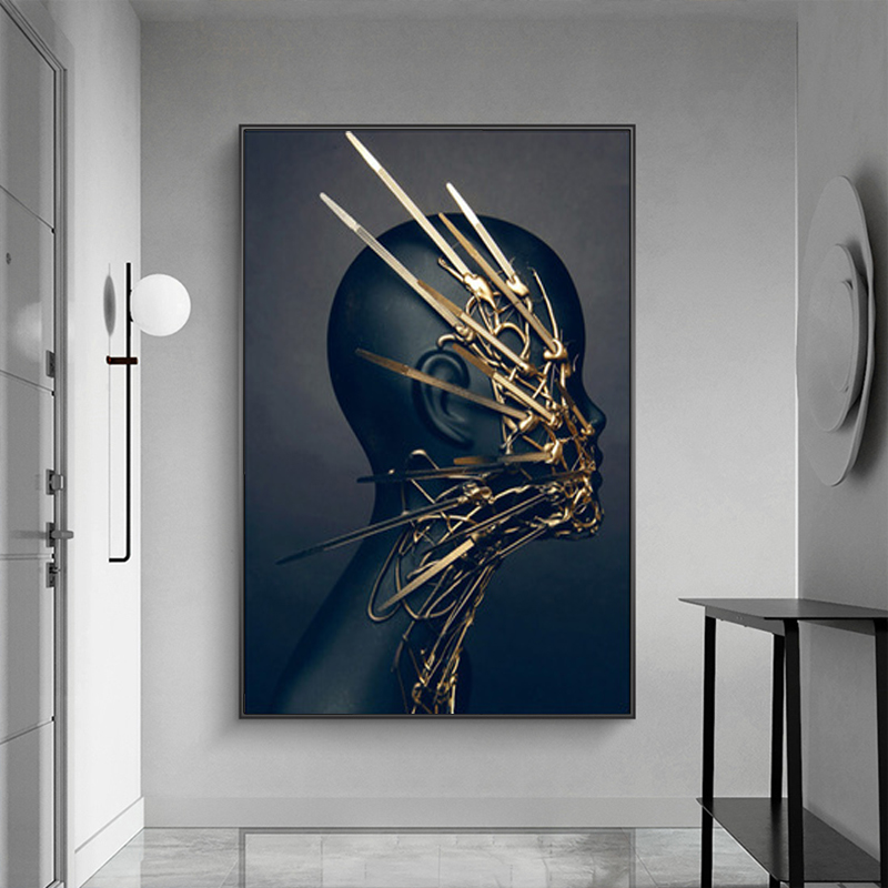 Black Woman Gold Abstract Painting Canvas Prints Portrait Posters Wall Art Pictures for Living Room Home Decoration