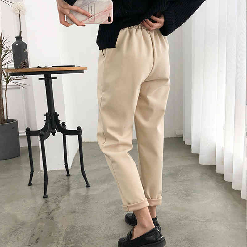 Autumn Winter Plus Size OL Style Women Pencil Pants Loose Female Trousers Wool Work Suit Pant Thicken Capris 6648 50 210518